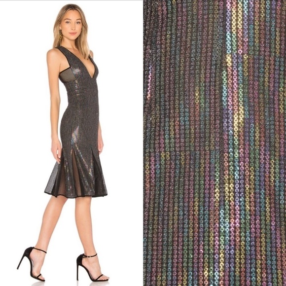 NWT X NBD Cheryl Temples Rainbow Bright Sequin Midi Dress Cutout Size XS - Picture 2 of 7